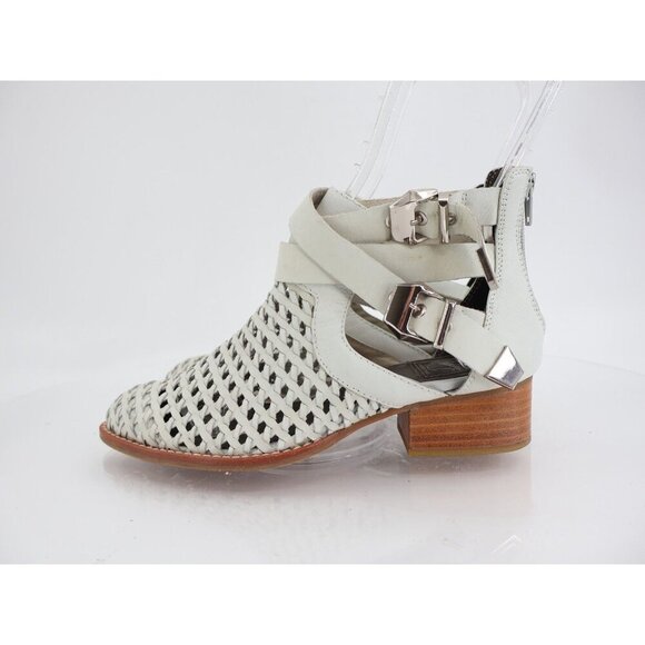 Jeffrey Campbell Womens Everly Boot Size 6.5 Ivory leather Block Heel Buckles - Picture 5 of 12